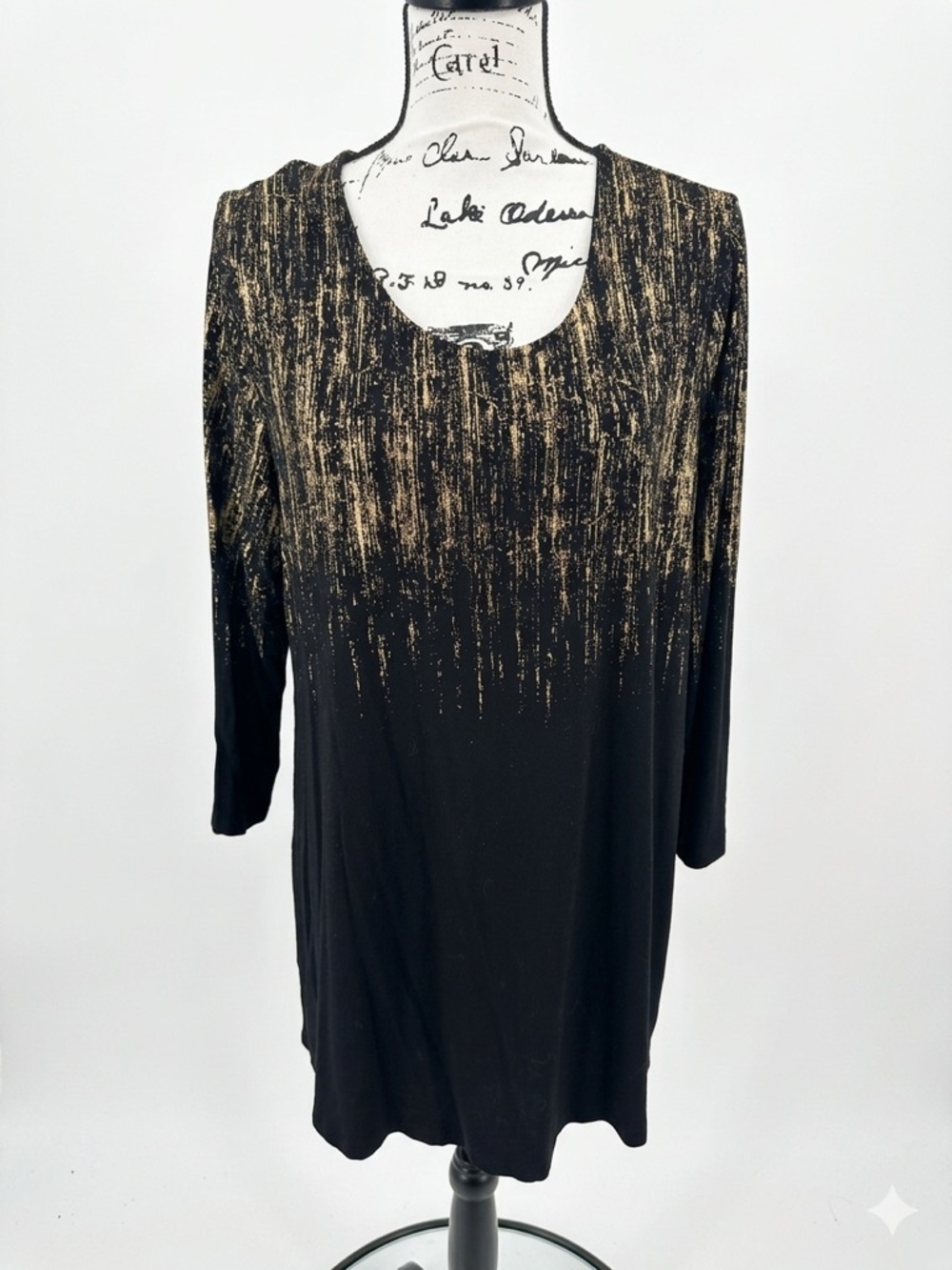 JM Collection Black Top with Gold Logo Detailing